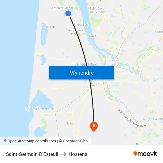 Saint-Germain-D'Esteuil to Hostens map