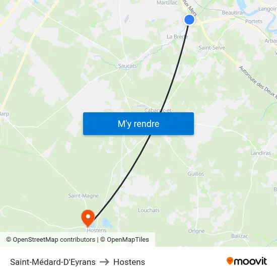 Saint-Médard-D'Eyrans to Hostens map