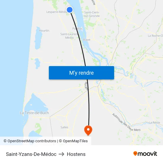 Saint-Yzans-De-Médoc to Hostens map