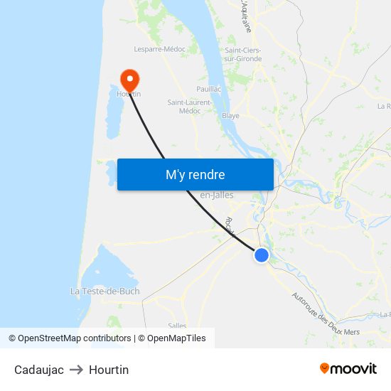 Cadaujac to Hourtin map