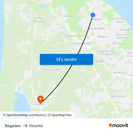Bégadan to Hourtin map