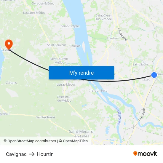 Cavignac to Hourtin map