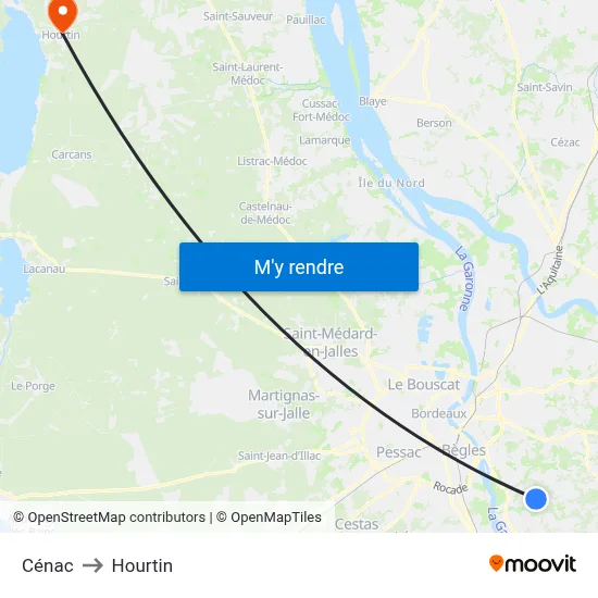 Cénac to Hourtin map