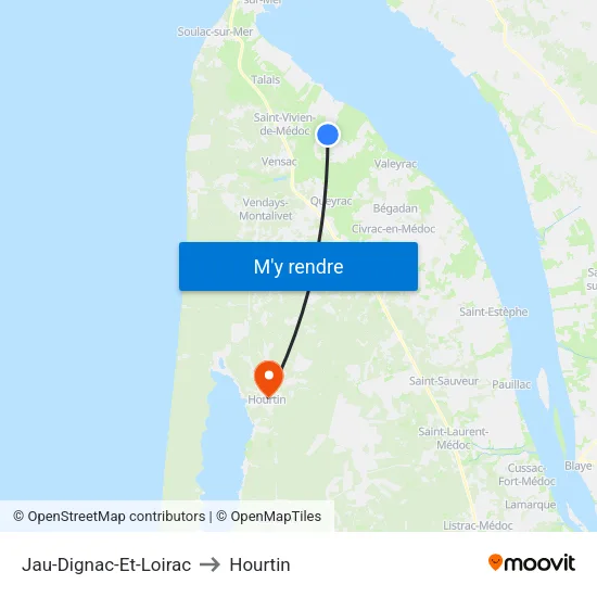 Jau-Dignac-Et-Loirac to Hourtin map