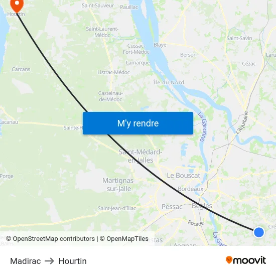 Madirac to Hourtin map