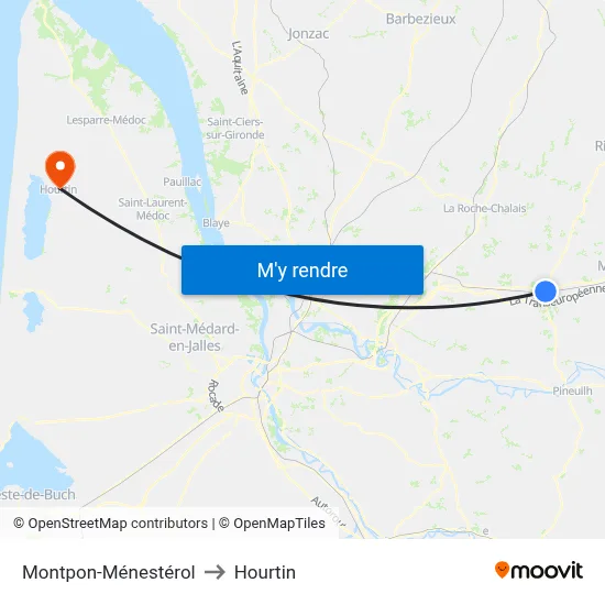 Montpon-Ménestérol to Hourtin map