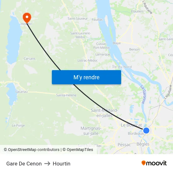 Gare De Cenon to Hourtin map