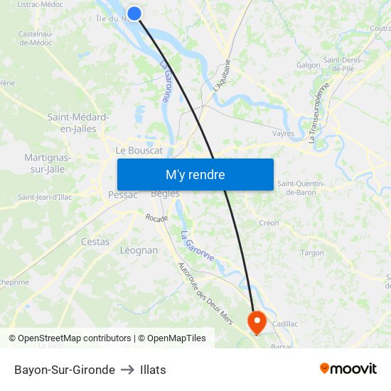 Bayon-Sur-Gironde to Illats map