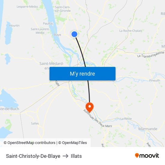 Saint-Christoly-De-Blaye to Illats map