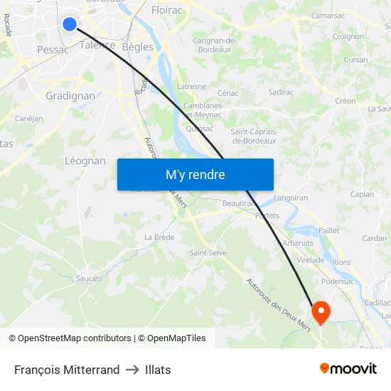 François Mitterrand to Illats map