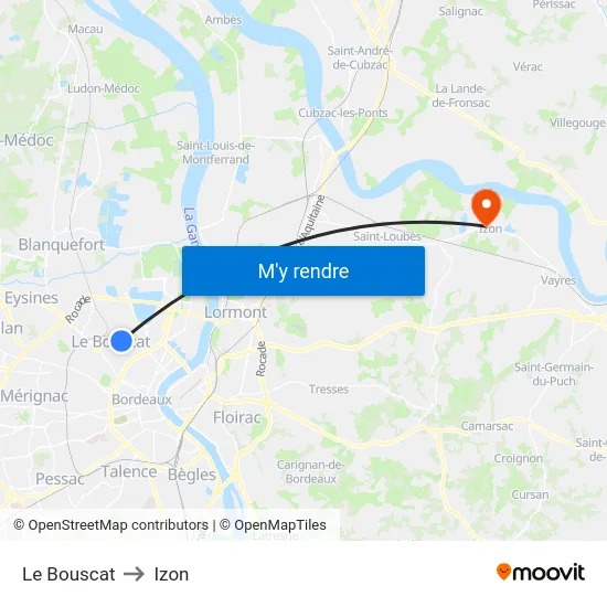 Le Bouscat to Izon map