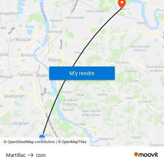 Martillac to Izon map