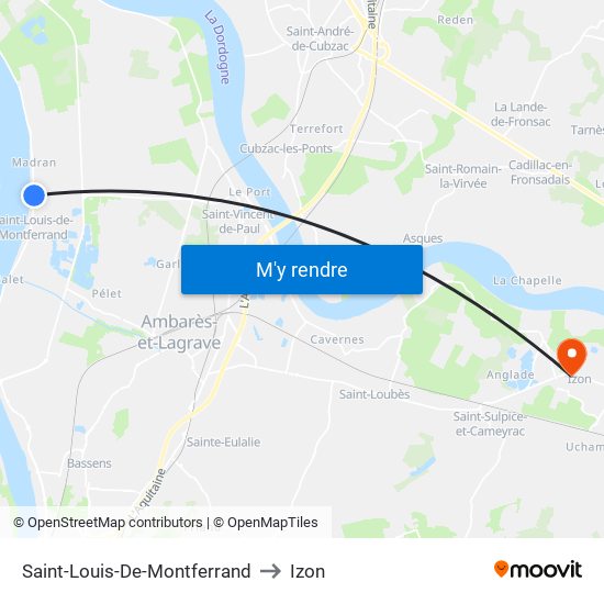 Saint-Louis-De-Montferrand to Izon map