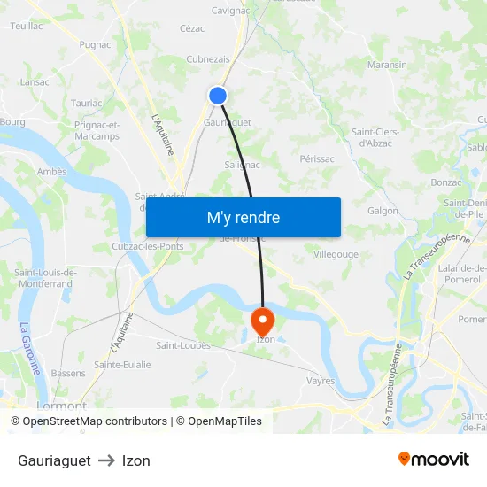 Gauriaguet to Izon map
