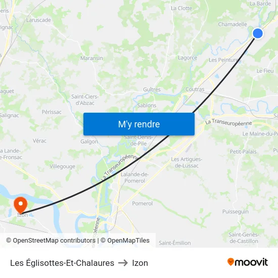 Les Églisottes-Et-Chalaures to Izon map
