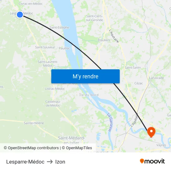 Lesparre-Médoc to Izon map