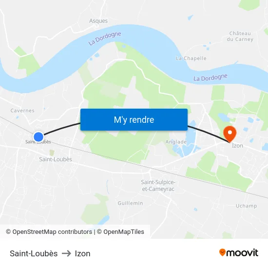 Saint-Loubès to Izon map