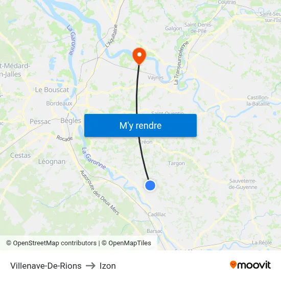 Villenave-De-Rions to Izon map