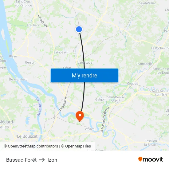 Bussac-Forêt to Izon map