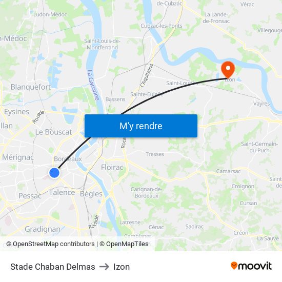 Stade Chaban Delmas to Izon map