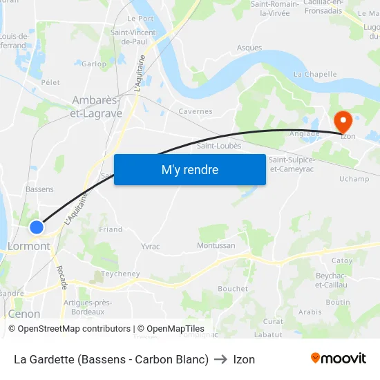 La Gardette (Bassens - Carbon Blanc) to Izon map