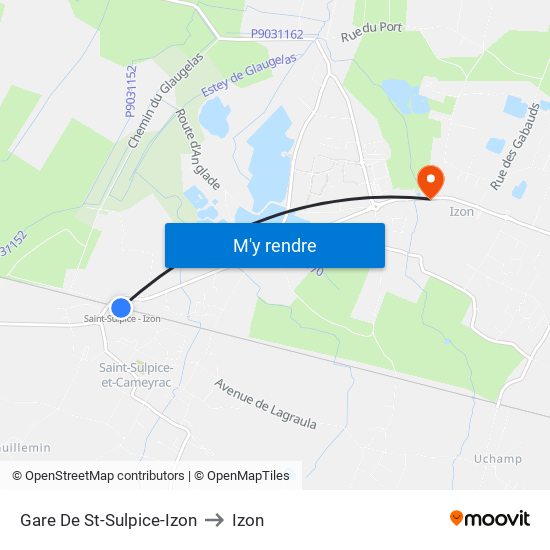 Gare De St-Sulpice-Izon to Izon map