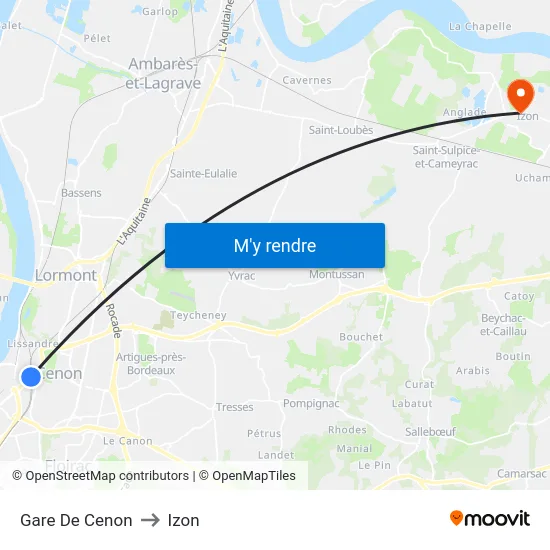 Gare De Cenon to Izon map