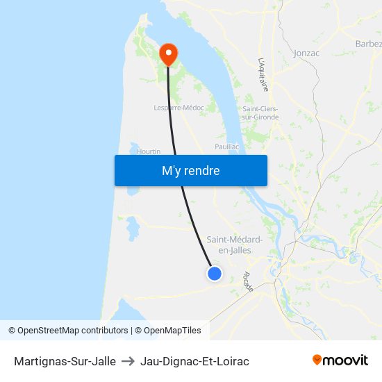 Martignas-Sur-Jalle to Jau-Dignac-Et-Loirac map