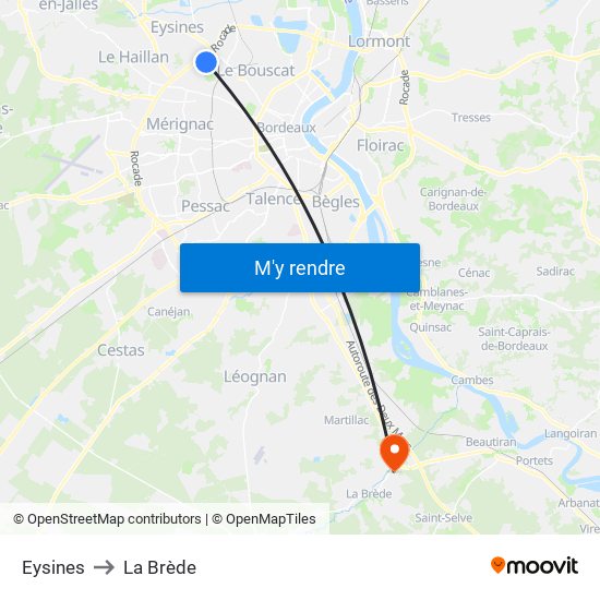 Eysines to La Brède map
