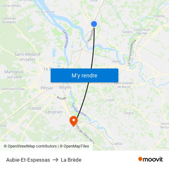 Aubie-Et-Espessas to La Brède map