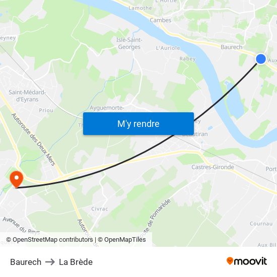 Baurech to La Brède map
