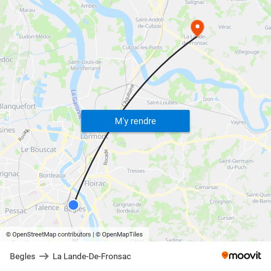 Begles to La Lande-De-Fronsac map