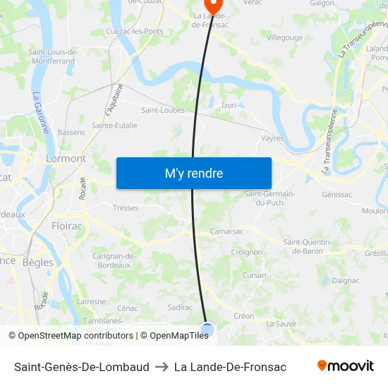 Saint-Genès-De-Lombaud to La Lande-De-Fronsac map