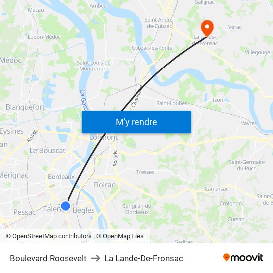 Boulevard Roosevelt to La Lande-De-Fronsac map