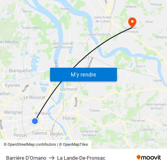 Barrière D'Ornano to La Lande-De-Fronsac map