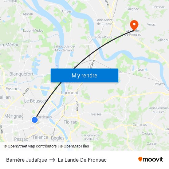 Barrière Judaïque to La Lande-De-Fronsac map
