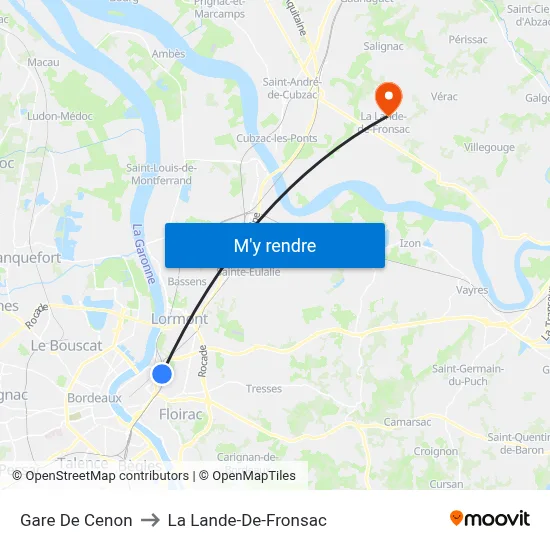 Gare De Cenon to La Lande-De-Fronsac map