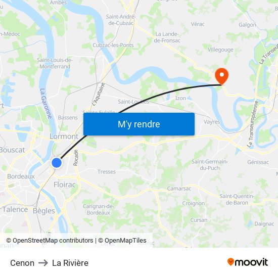 Cenon to La Rivière map