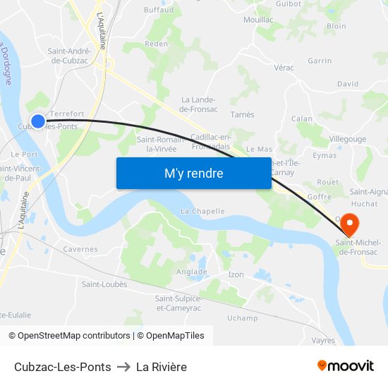 Cubzac-Les-Ponts to La Rivière map