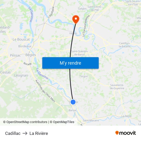Cadillac to La Rivière map
