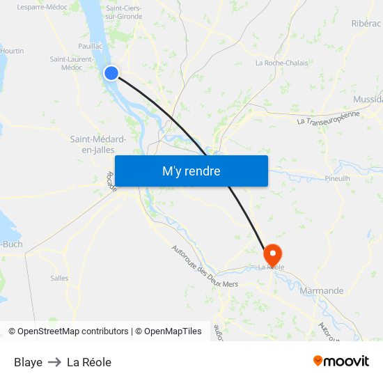 Blaye to La Réole map