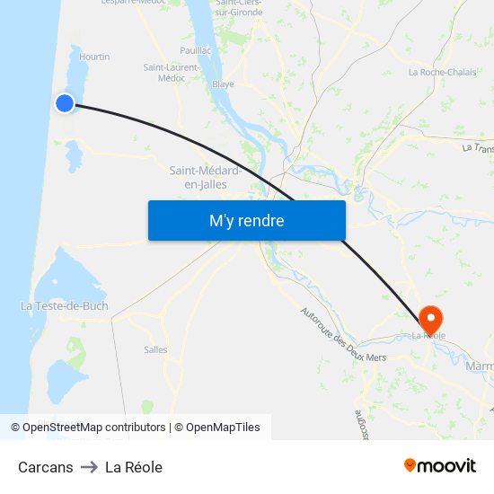 Carcans to La Réole map