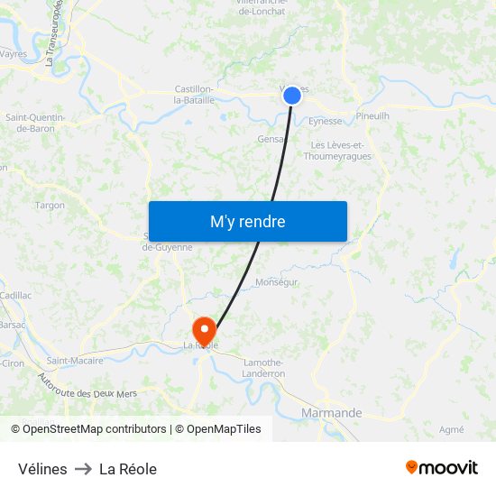 Vélines to La Réole map