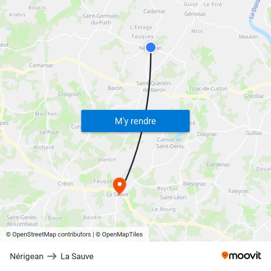 Nérigean to La Sauve map