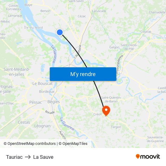 Tauriac to La Sauve map