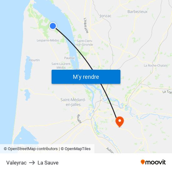 Valeyrac to La Sauve map