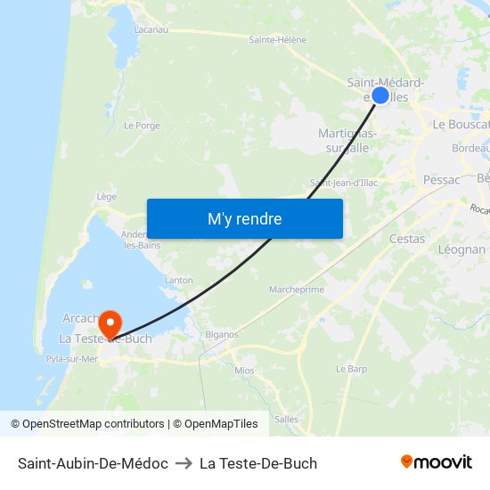 Saint-Aubin-De-Médoc to La Teste-De-Buch map