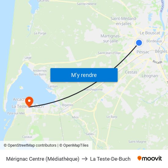 Mérignac Centre (Médiathèque) to La Teste-De-Buch map