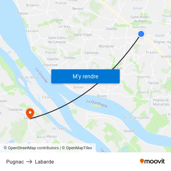 Pugnac to Labarde map