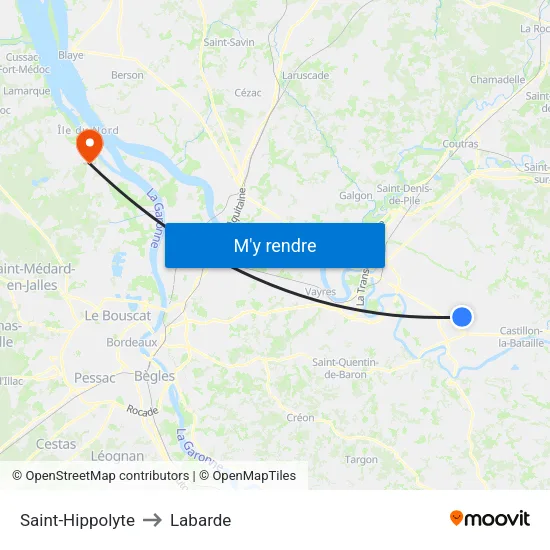 Saint-Hippolyte to Labarde map